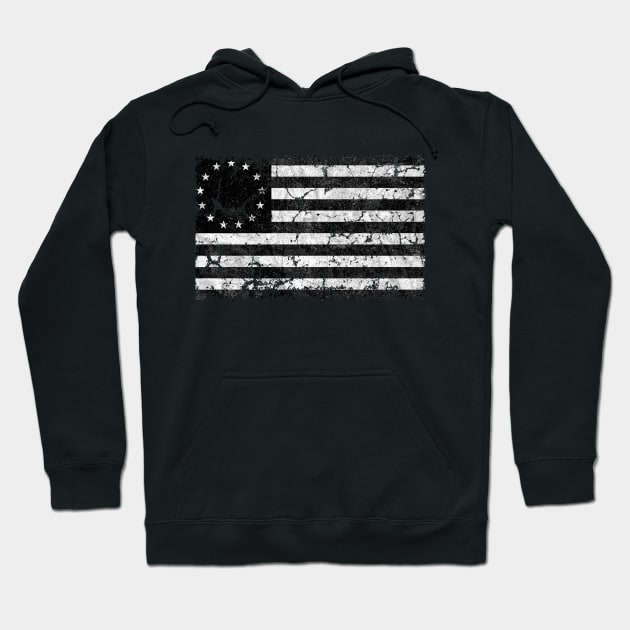 US Flag 1776, Black and White Hoodie by cartogram